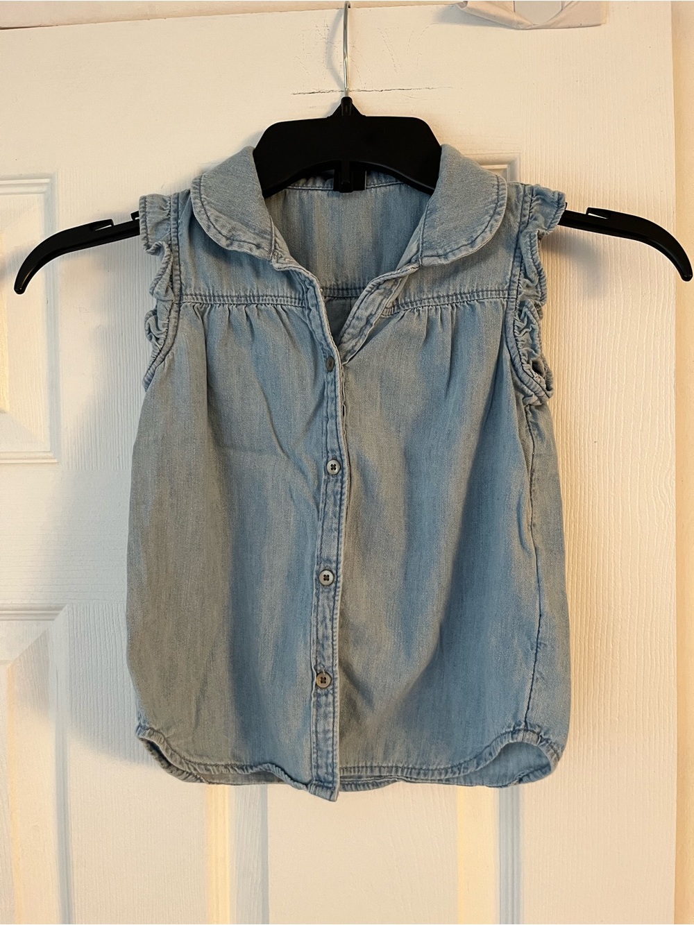 Sleeveless Denim Chambray Ruffle Button Down Shirt 5 Years